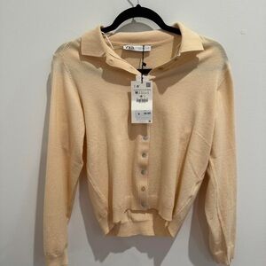 Zara Beige Button-Up Sweater